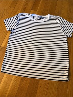 LOFT White and Black Striped Short Sleeve Tee